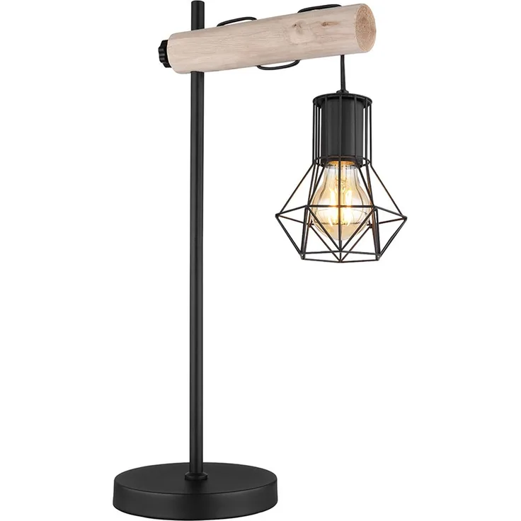 Tischlampe, Metall Holz, H 55 cm