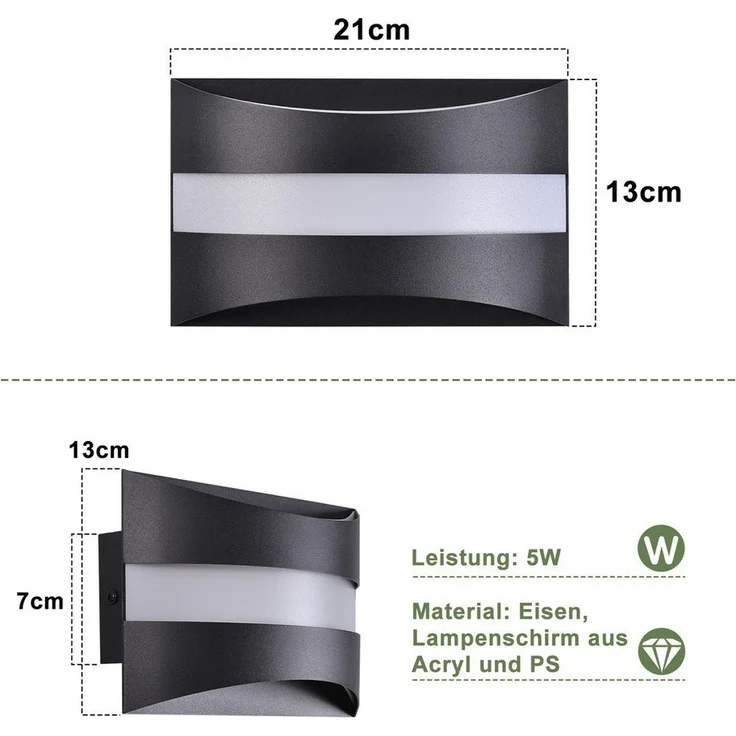 Nettlife LED Wandleuchte LED Wandleuchte Schwarz 5W 3000K, LED fest integriert, Warmweiß, für Wohnzimmer, Schlafzimmer, Flur, Treppenhaus, Arbeitszimmer – Bild 3