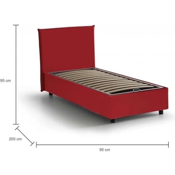 Talamo Italia - Bruna Einzelbett, Bettkasten mit Stoffbezug, 100 % Made in Italy, Öffnung vorne, geeignet für Matratze 80x190 cm, Rot – Bild 2