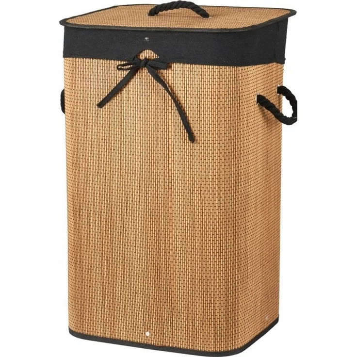 Koopman Wäschekorb Wäschebehälter Wäschesammler Korb Bambus Faltkorb Badezimmer (1 St), Braun / Schwarz, Faltbar, 60x40x30cm, mit Deckel, Dekorativ – Bild 4