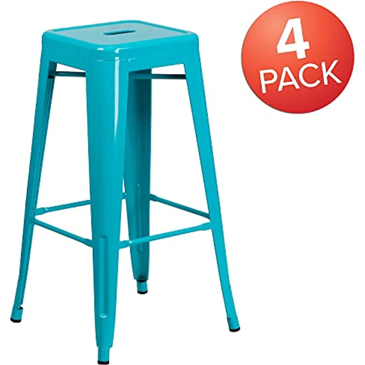 Flash Furniture Barhocker, kommerzielle Qualität, 76 cm hoch, ohne Rückenlehne, Metall, für Innen- und Außenbereich, quadratische Sitzfläche, Eisen, Kunststoff, Kristall-Türkisblau, 4 Stück – Bild 5