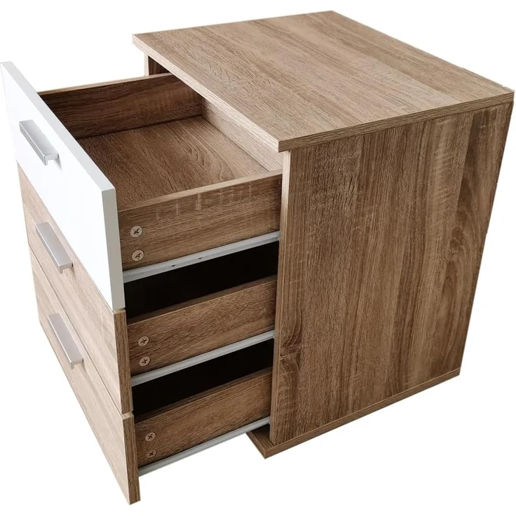HTI-Living Nachtschrank Nachtkommode 3 Schubladen Nina Sonoma Weiß (Stück, 1-St, 1 Nachtschrank) Nachtschrank Nachttisch – Bild 4