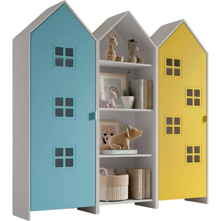 Kleiderschrank >CASAMI BRUGES< in Korpus Weiß / Front Blau u. gelb, MDF – Bild 2