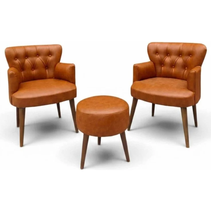 Hanah Home 'Az-2Rom-Cvz - Tan' Ohrensessel- und Hocker-Set (3-teilig), Bräunen, 60 x 84 x 52 cm – Bild 2