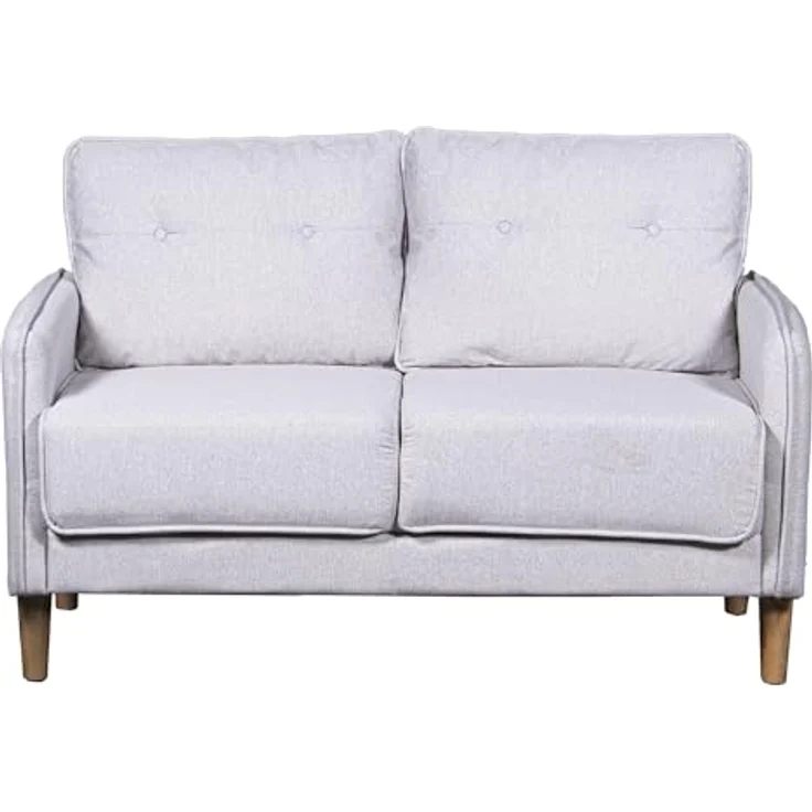 DRW 2-Sitzer-Sofa aus Polyester mit Beinen aus Holz, Gummi, Hellgrau, 131 x 75 x 86 cm – Bild 2
