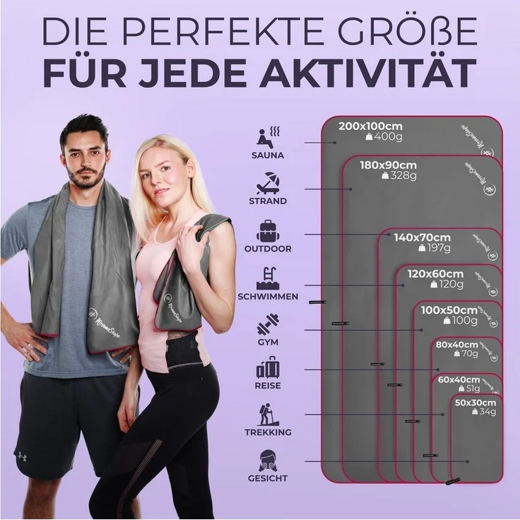 NirvanaShape Sporthandtuch Mikrofaser Handtuch, Badehandtuch, Reisehandtuch, Sporthandtuch, saugfähig, leicht, schnelltrocknend, für Reisen, Fitness, Yoga, Sauna – Bild 3