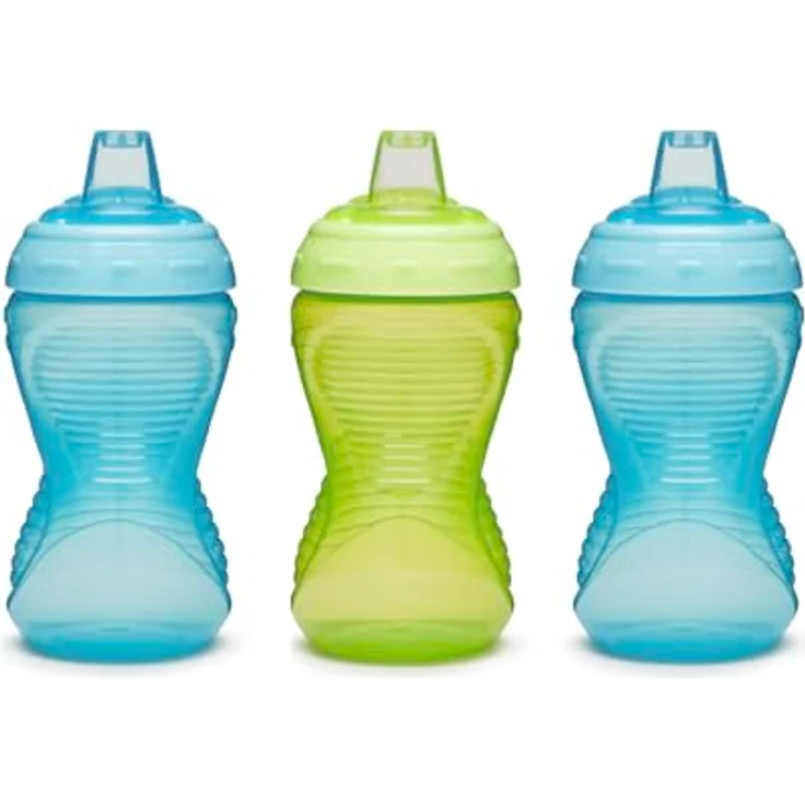 Munchkin Mighty Grip Cups | Trainer Toddler & Baby Bottle | BPA Free | Non Spill |Leakproof | Baby Weaning Cup from 9+ Months | Toddler Bottle 10oz/296ml| 3 Pack | Blue & Green – Bild 4