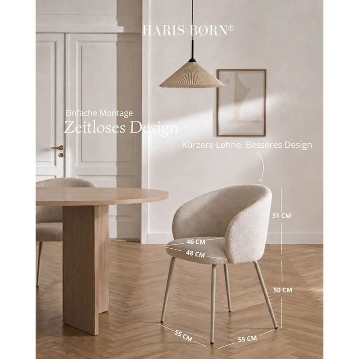 Haris Børn Esszimmerstuhl mit Armlehnen NØR - Hochwertige Polsterstühle für Esszimmer (Set, 6 St), Beige/Beine hellgrau - Premium Esszimmer Stühle & Wohnzimmer Stühle – Bild 2