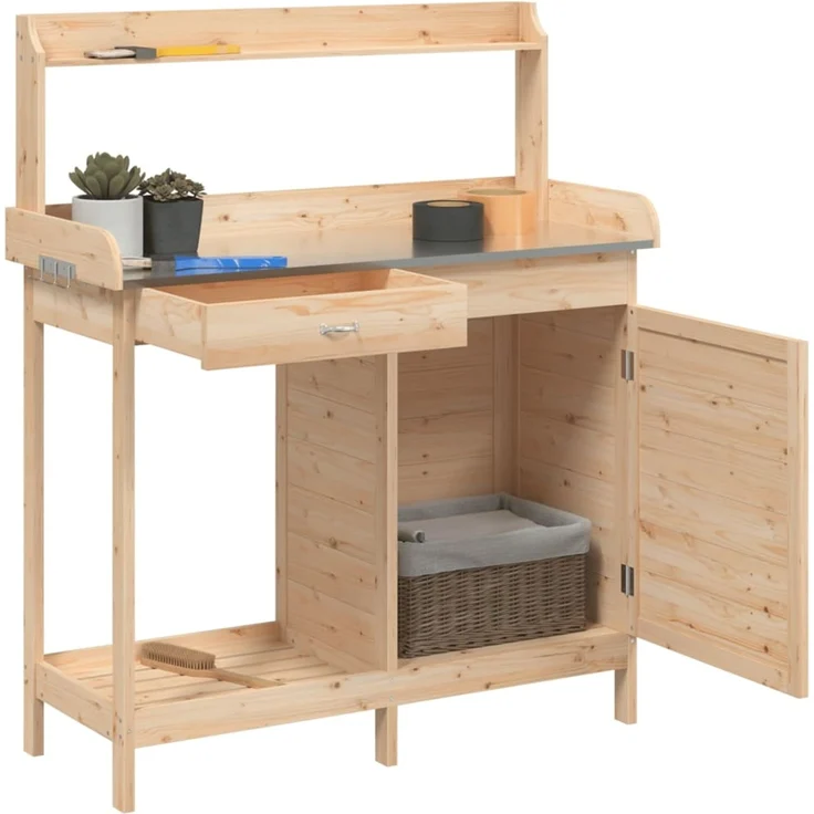 vidaXL Pflanztisch mit Schrank 110,5x45x124,5 cm Massivholz Tanne 156343 – Bild 5
