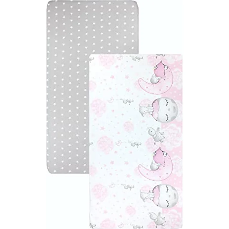 TupTam Spannbettlaken Baby, für Babybett/Kinderbett, 2er Pack, Mond mit Elefant / Rosa / Sterne / Grau, 60 x 120 cm – Bild 6
