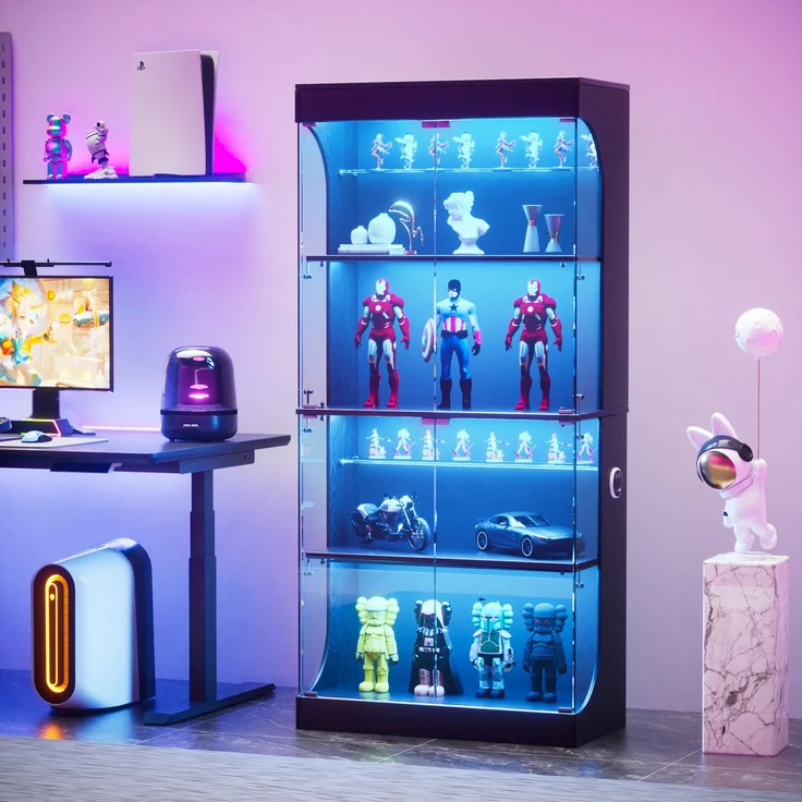 Glasvitrine 80 x 35 x 165 cm mit LED-Beleuchtung, Glastüren und Ladestation – Bild 1