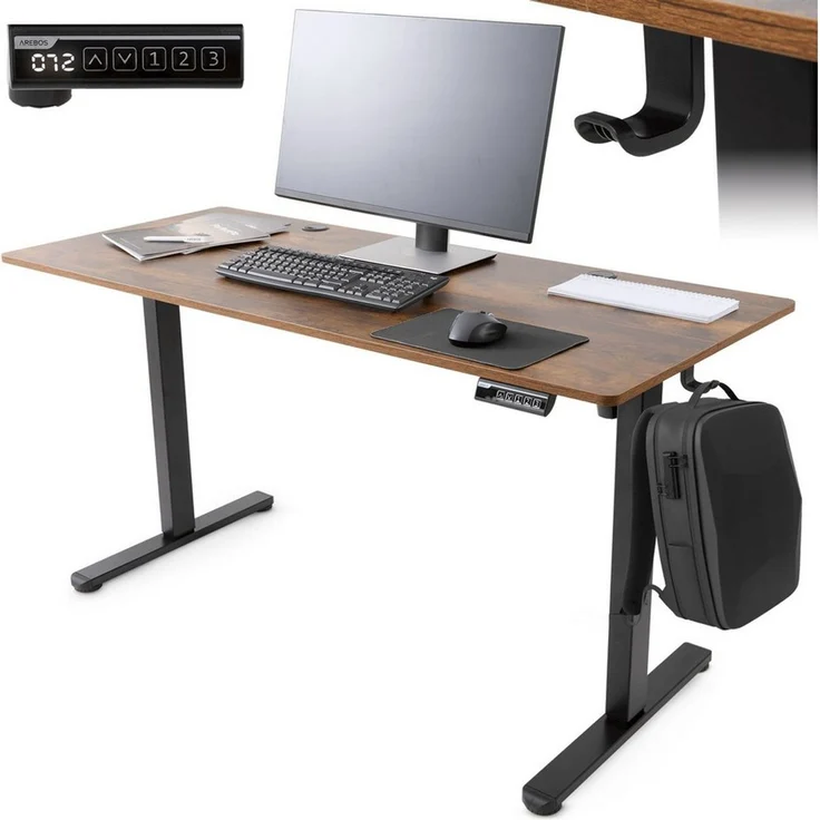 Arebos Schreibtisch Computer-Bürotisch 140 x 60 cm, elektrisch Memory-Funktion, 72-118 cm höhenverstellbar, Hebekapazität: 50 kg – Bild 2