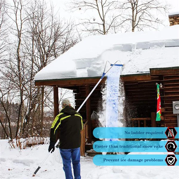 Todeco Schnee Rake Für Haus-Dach, Dach Rake Schneeräumer, Verstellbarer teleskopierbarer, Stiellänge 170-650cm, Oxford-Stoff 450 * 42cm, perfekt für den Schnee – Bild 2