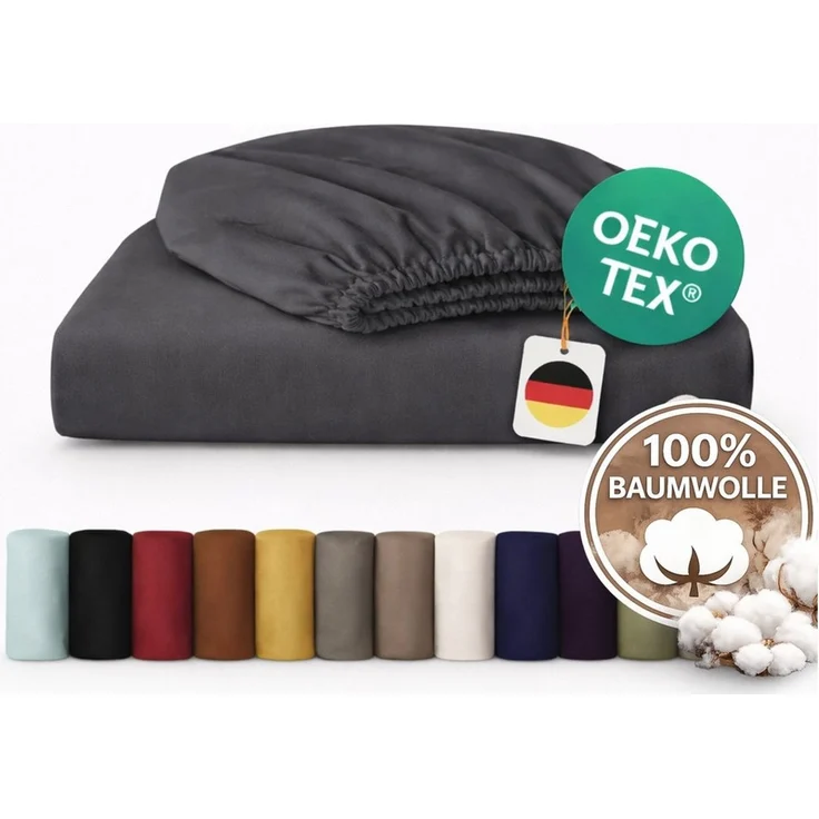 Komfortec Spannbettlaken Jersey Spannbettuch, 90x200, 140x200, 160x200, 180x200 oder 200x200 cm, 100% Baumwolle (135 g/m), Gummizug: Rundum, (1 Stück), OEKO-TEX® Standard 100 Zertifisiert, für Matratzen bis 25 cm Höhe – Bild 1