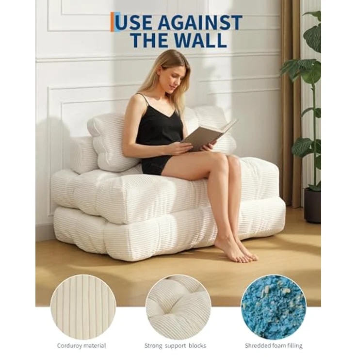 GarveeHome 3-in-1 Klappbares Schlafsofa mit Kissen – Faltbare Matratze & Rückenstütze – Komfortabler, tragbarer Doppelsitzer für Wohnzimmer & Studentenwohnheim – Platzsparendes Bodensofa – Maße: – Bild 3