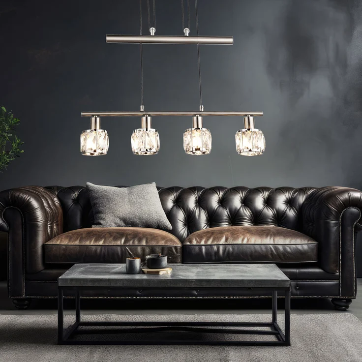 Hängeleuchte, Glaskristalle klar, Chrom, L 60 cm – Bild 2