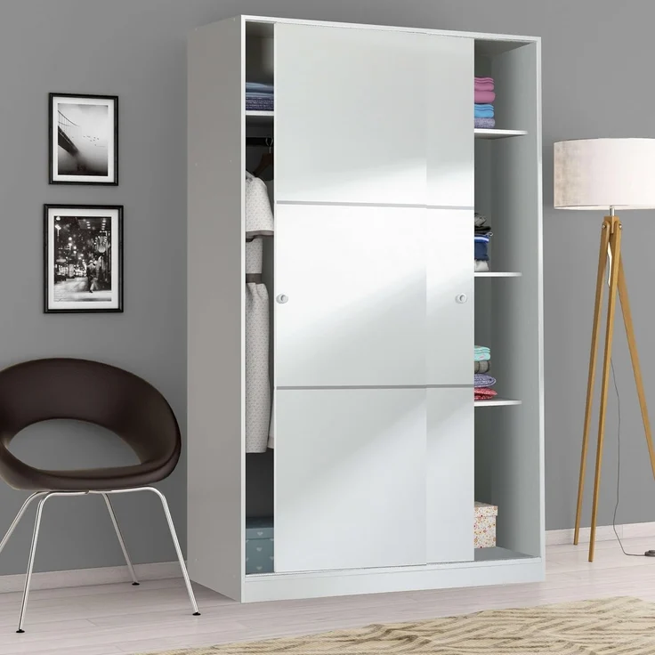 Habitdesign Kleiderschrank mit 2 Schiebetüren, Kleiderstange und Regalen, Schlafzimmerschrank, Modell Top 120, Hochglanz-Finish, Maße: 120 cm (L) x 200 cm (H) x 50 cm (T) – Bild 8