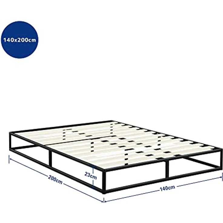Olee sleep 22cm Modernes Metall-Plattform-Bettgestell / Bett / Metall / Metall-Bettgestell / Holzlatten / Matratzenrahmen / Holzlattenrost / Kein Boxspring erforderlich / 90x200 cm / Twin / Schwarz – Bild 4