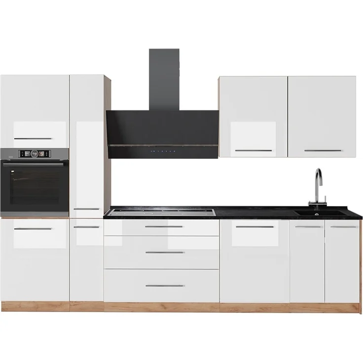 Küchenzeile Fame-Line Weiß Hochglanz/Goldkraft Eiche 310 cm, AP Anthrazit Vicco – Bild 1