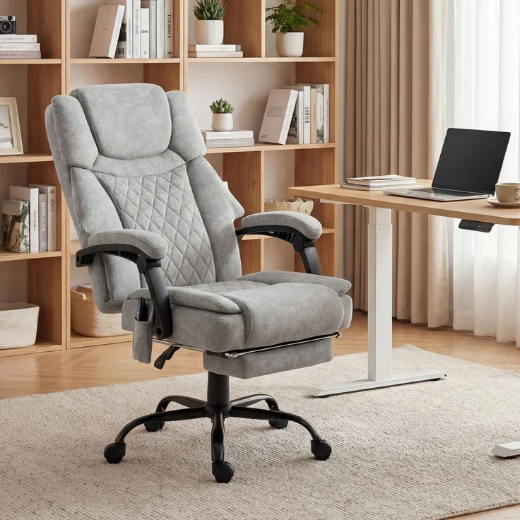 MELAYR, Hochlehner Massage-Bürostuhl mit Vibration, Wärmefunktion, verstellbarer Rückenlehne, 77.5 x 69.5 x 126 cm, Grau – Bild 3