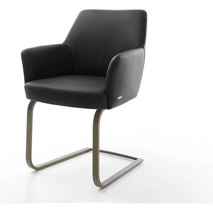 Freischwinger Xana-Flex mit Armlehnen Echt-Leder Schwarz Freischwinger flach Effektfinish Titan Taschenfederkern – Bild 3