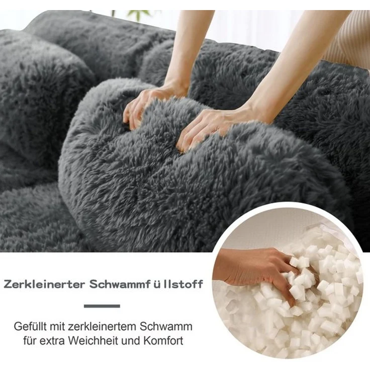 Odikalo Sofa Ecksofa Schlafsofa Modulares Sofa, Plüschstoff, L-förmiges 2-Sitzer Sofa, weicher Plüschstoff, modular, frei kombinierbar, mit Kissen. Weich, hochelastischer Schaumstoff, keine Montage erforderlich, geeignet für kleine Wohnzimmer und Räume – Bild 4