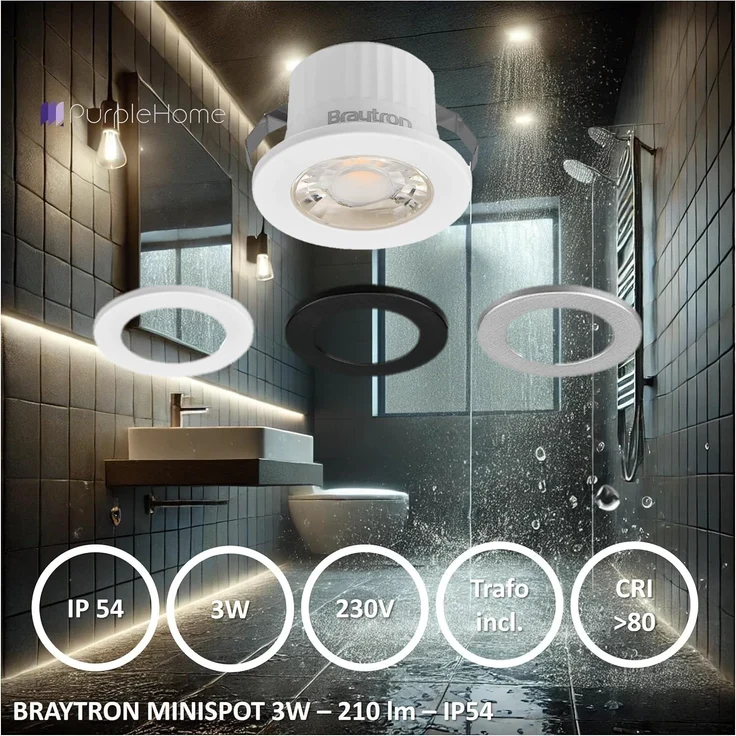 LED Minispot 3W klein Einbauleuchte Einbauspot Einbaustrahler 3 Blenden IP54 230V 3000K – Bild 2