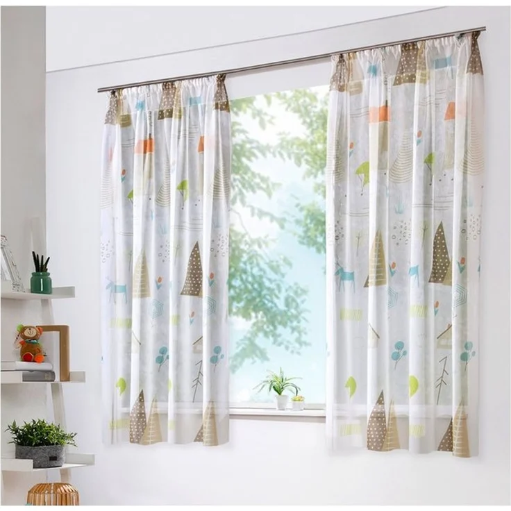 heimtexland Vorhang Skandi Dekoschal Gardine Kinderzimmer Natur Bunt (1 St), Kräuselband, halbtransparent, Polyester, Leinenoptik I Kinderzimmer I Vorhang I verschiedene Größen – Bild 4