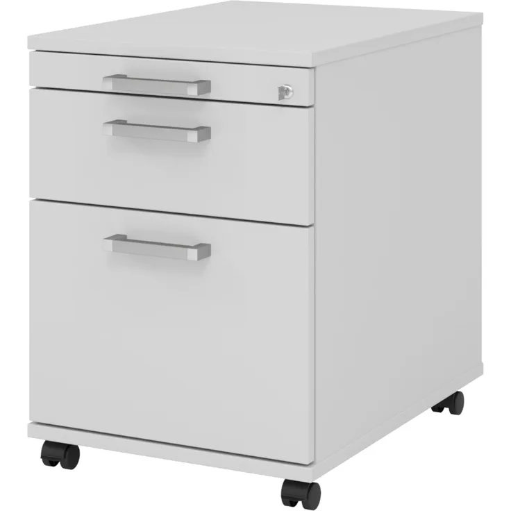 bümö Rollcontainer mit Hängeregistratur, Container abschließbar aus Holz in grau - Rollwagen für's Büro mit Hängeregister als Schreibtisch Unterschrank od. Bürocontainer m. Chromgriffe, AC20-5-5-CE
