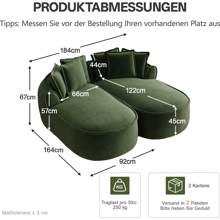 ZUBALIYA SchlafSofa mit Chenille - Bezug, mit breiten Armlehnen, mit Schaumstoffpolsterung, aus Chenille, Grün – Bild 4