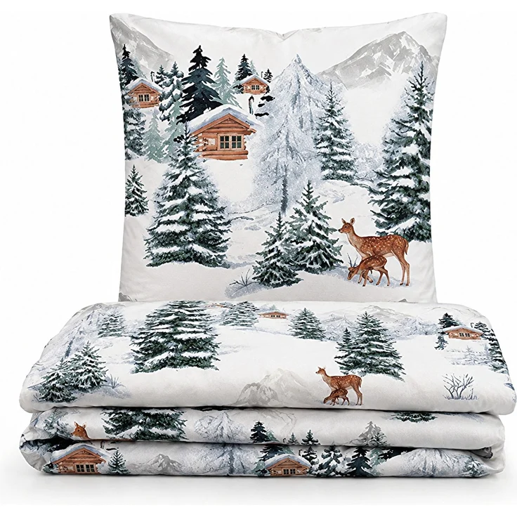 Biber Bettwäsche im Wintermotiv - Einzelbettwäsche 135 x 200 cm + 80 x 80 cm – Bild 2