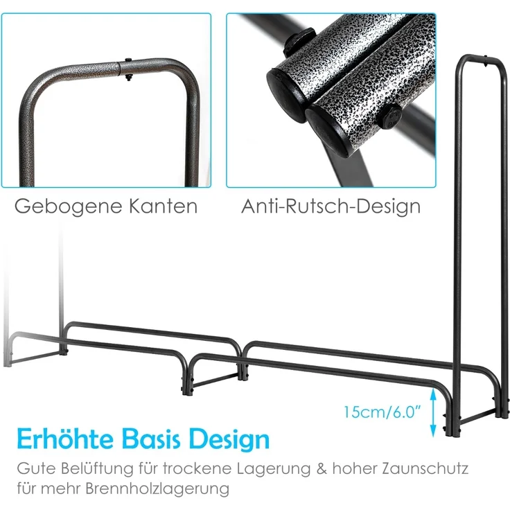 Aussen Metall Kaminholzregal mit Wasserdichter Abdeckung Brennholzregal 122,5 x 35,5 x 122,5 cm – Bild 4