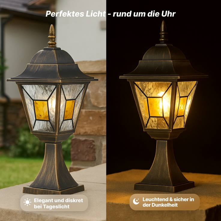 Brilliant Janel Sockelleuchte Außen 44cm - Außenlampe Schwarz Gold IP44 für Garten & Terrasse - E27 Fassung - Extern Dimmbar - Aus Metall & Glas – Bild 5