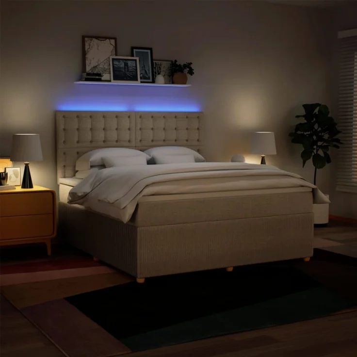 vidaXL Boxspringbett mit Matratze Creme 180x200 cm Stoff 3294454 – Bild 4
