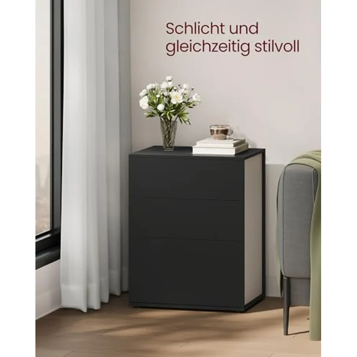 VASAGLE Nachttisch, 2er Set, Beistelltisch 3 Schubladen, Superschnelle werkzeuglose Montage, Nachtschrank, Schlafzimmer, Wohnzimmer, Toolless-Technologie, tintenschwarz-cappuccinobeige LET779B01 – Bild 7