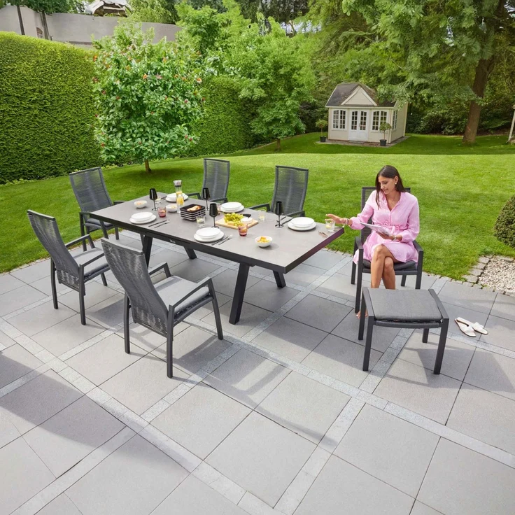 SONDRINO Ausziehtisch 100x200, Tischplatte: Keramik, Beton-Optik schräge Kante,Alu-Gestell anthrazit – Bild 7