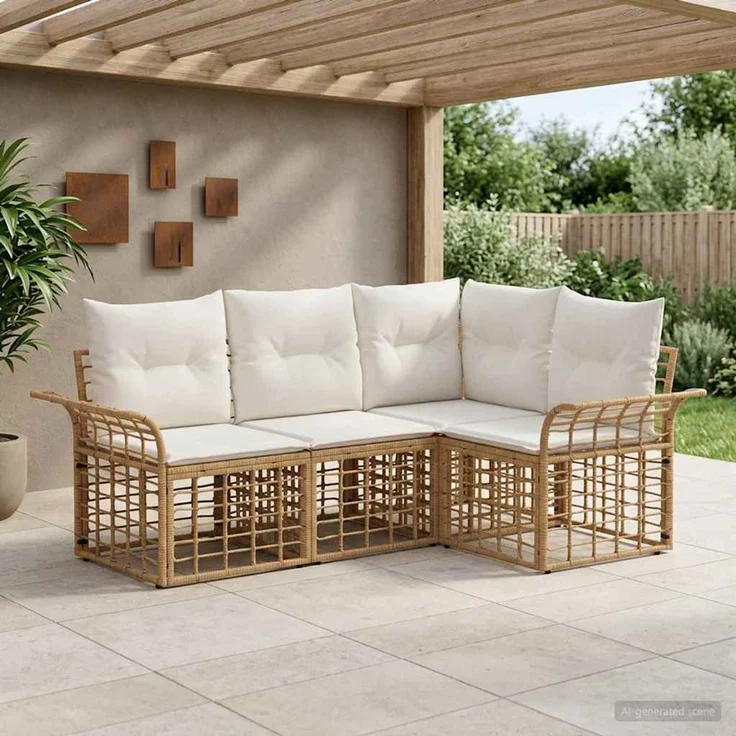 vidaXL Outdoor-Sofagarnitur 4 pcs Natürlich und Cremweiß Polyester 3437684 – Bild 1