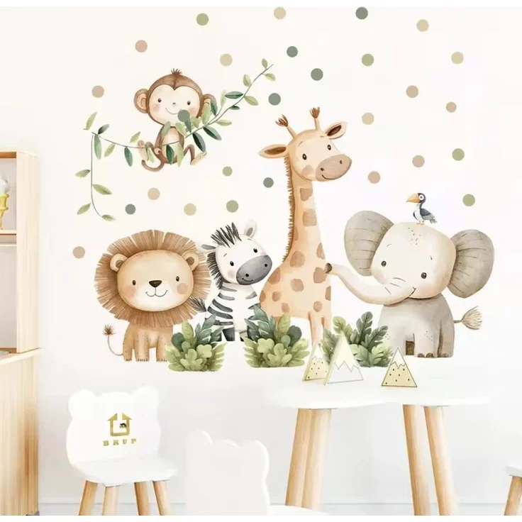Montegoni Wandsticker Selbstklebende Cartoon Dschungel Tiere Wandaufkleber für Kinderzimmer (stück, 1x Set mit selbstklebenden Cartoon Dschungel Tiere Wandaufklebern), Selbstklebend, wasserdicht, schimmelresistent, bunte Dschungel-Tiere – Bild 2
