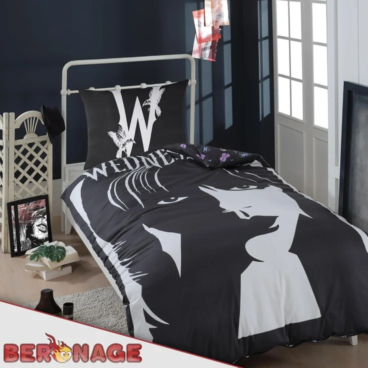 BERONAGE Jugendbettwäsche Wednesday Bettwäsche Linon / Renforcé, 2 teilig, 135x200 + 80x80 cm – Bild 4