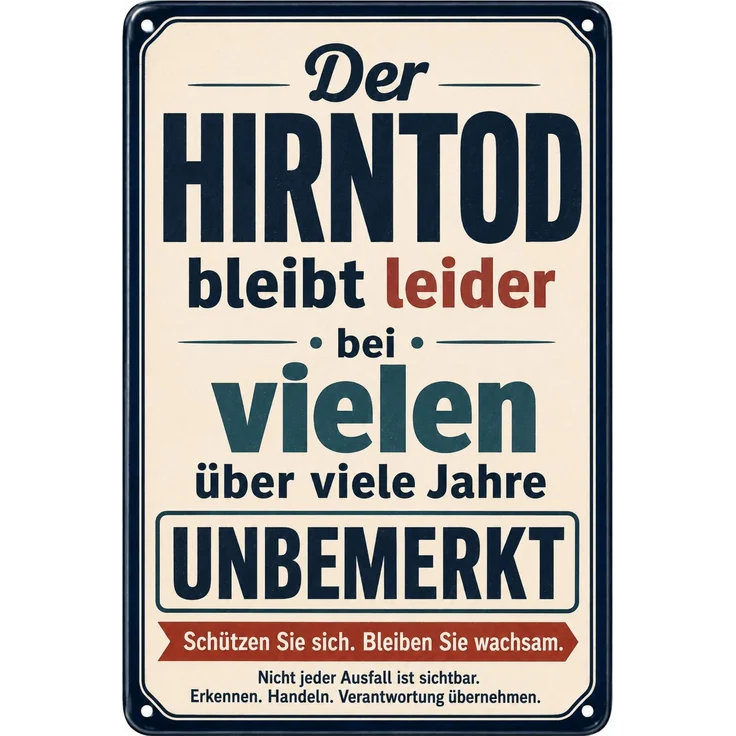 AstraDesign Blechschild 20x30cm - Hirntod Spruchschild – Metall – Mehrfarbig – AD0478