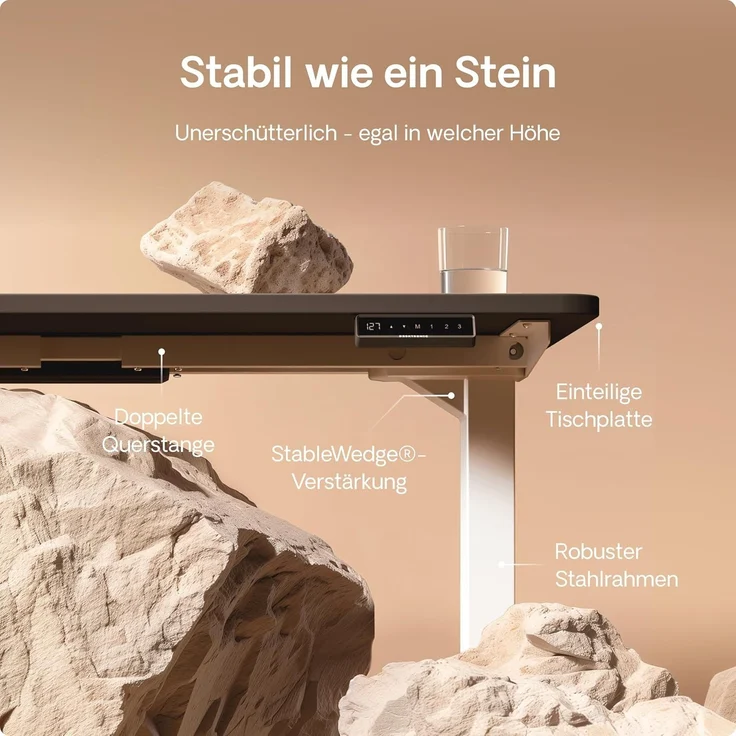 Höhenverstellbarer Schreibtisch - Höhenverstellbar Elektrisch mit Flüsterleisem Dual-Motor & Touchscreen - Hohe Tragfähigkeit - Stehtisch von Desktronic, Weiß + Schwarz, 160x80 cm – Bild 4