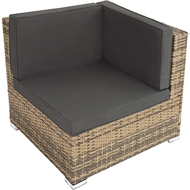 tectake XXL Polyrattan Lounge, Gartenmöbel Set, Sitzgruppe, Balkon Möbel mit 6 Sitze 1 Tisch 1 Hocker, inkl. Sitzkissen, Gartenlounge Outdoor, wetterfest, für Garten, Balkon, Terrasse - Natur – Bild 4