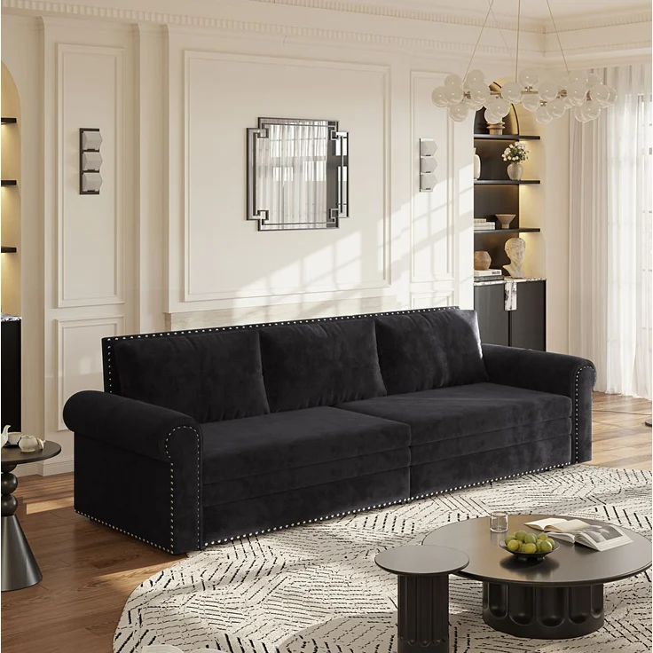 Schlafsofa 238x90x98 cm, 3-in-1 ausziehbar mit Samtbezug und verstellbaren Rückenkissen – Bild 1