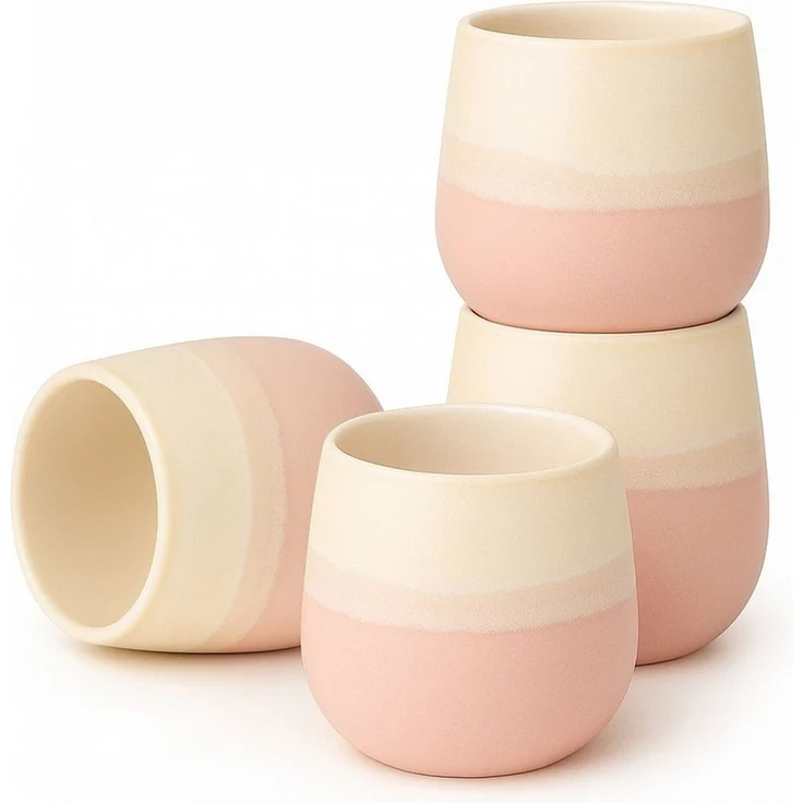 Goodwei Teeglas Japanisches Teebecher Set "Fuji Pink", modernes Design, 4-tlg, Keramik – Bild 1