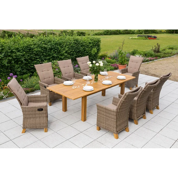 Toskana Set 9tlg, Gasdruck, Doppelausziehtisch, natur