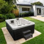 HOME DELUXE Outdoor-Whirlpool 'White Marble', 210 x 160 cm, für 3 Personen, mit Treppe & Thermoabdeckung