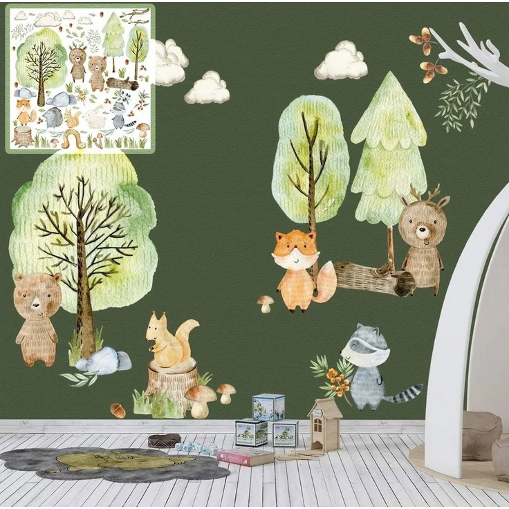 Sunnywall Wandtattoo XXL Wandtattoo Kinder Woodland Set Kinderzimmer Waldtiere – Bild 5