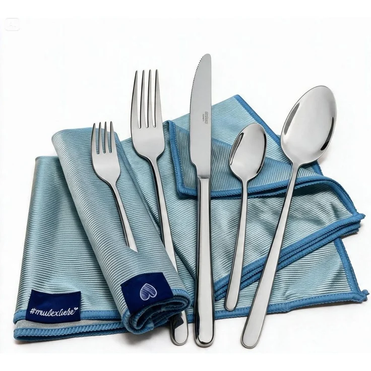 Mulex Besteck-Set Modica, Besteckset mit 3 Multifunktionstüchern (63-tlg), 12 Personen, Edelstahl 18/0, Zeitlos elegantes Besteck mit schlanker Form und edler Optik – Bild 4