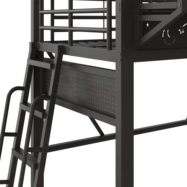 Hochbett, 90 x 200 cm, Metallbettgestell, Staufächer, offene untere Ebene, Ohne Matratze, Schwarz – Bild 10