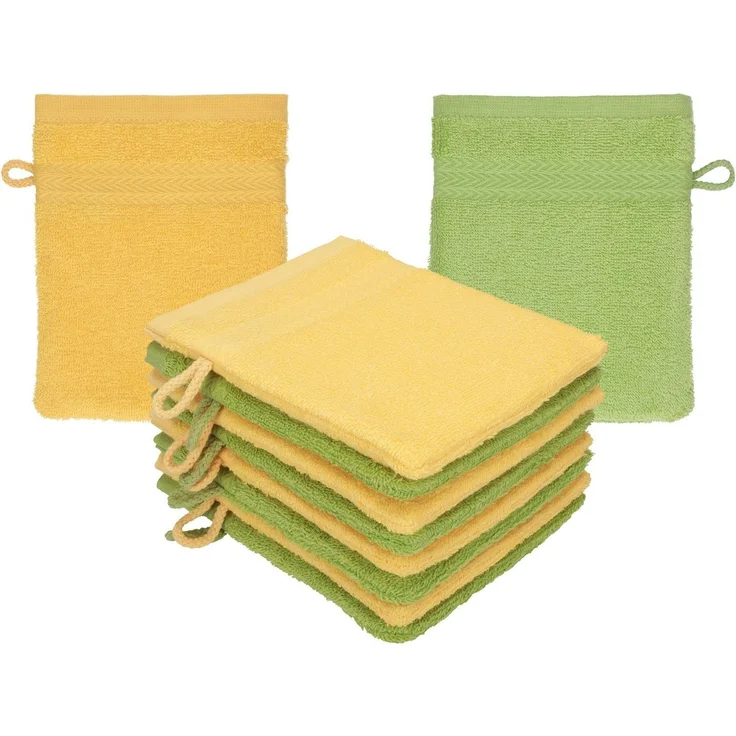 Betz Waschhandschuh 10 Stück Waschhandschuhe Premium 16x21 cm Farbe honiggelb/avocado, (10-St) – Bild 5